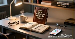 “120+ motivational quotes for students about studying, education, and exam success.”